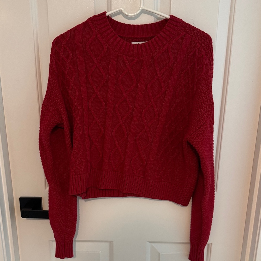 Hollister Deep Red Cable Knit Sweater